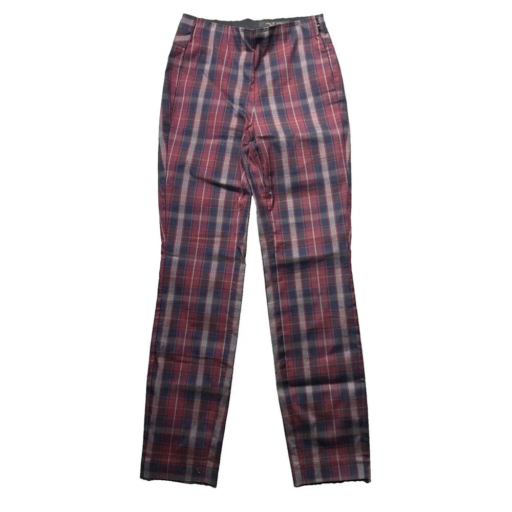 Rag & Bone Simone Pants Womens Size 0 Red Blue Plaid High Rise Dark Academia